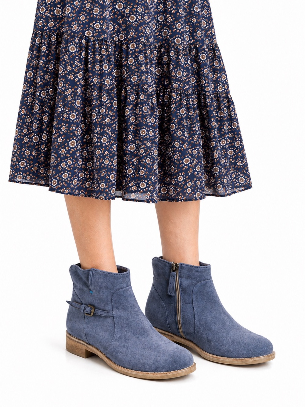 Size 7 (EU 37) Manas Women’s Blue Suede Leather Ankle Boots Side Zip